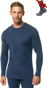 100% Merino Wool Base Layer Mens - Long Sleeve Thermal Shirts with Socks