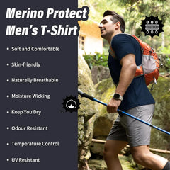 Merino Protect 100% Merino Wool T Shirts for Men Odor Resistance Base Layer Hiking Travel T-Shirt Soft Undershirt