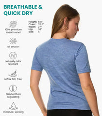 100% Merino Wool Shirt Women - Short Sleeve Tee Base Layer Top Undershirt