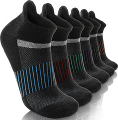 Anlisim Merino Wool Ankle Running Hiking Socks for Women and Men | 6 Pairs, Compression Support, Breathable, Thick Cushion, Enhanced Padding, Moisture Wicking, No Show Socks
