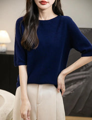 Chanyarn Women's 100% Merino Wool Spring Fall Winter First-Line Ready to Wear Seamless Knit Crewneck Short Sleeve Sweater