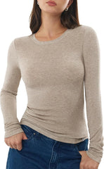 Women's Merino Wool Blend Shirts Long Sleeve Tops Crew Neck Fitted Basic Tee Cozy Embrace Collection