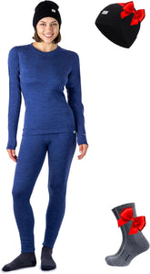 100% Merino Wool Base Layer Women Set - Thermal Underwear Women Top, Bottom