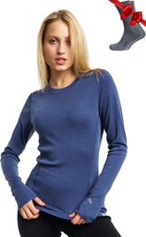 100% Merino Wool Base Layer Women - Long Sleeve Thermal Shirt with Socks