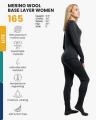 100% Merino Wool Base Layer Women Set - Thermal Underwear Women Top, Bottom