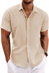 COOFANDY Men's Linen Shirts Short Sleeve Casual Shirts Button Down Shirt for Men Beach Summer Wedding Shirt