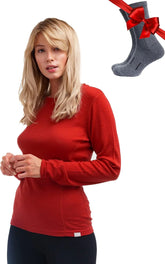 100% Merino Wool Base Layer Women - Long Sleeve Thermal Shirt with Socks