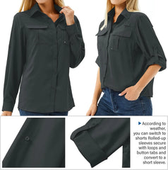 Women's UPF 50 Long Sleeve Sun Protection Safari Fish Hiking Shirts