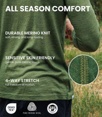 100% Merino Wool Base Layer Men Set - Thermal Underwear for Men Long Johns