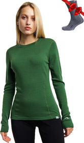 100% Merino Wool Base Layer Women - Long Sleeve Thermal Shirt with Socks