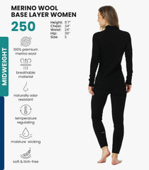 100% Merino Wool Base Layer Women Set - Thermal Underwear Women Top, Bottom