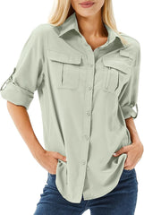 Women's UPF 50 Long Sleeve Sun Protection Safari Fish Hiking Shirts