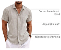 COOFANDY Men's Linen Shirts Short Sleeve Casual Shirts Button Down Shirt for Men Beach Summer Wedding Shirt