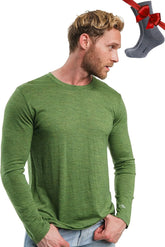 100% Merino Wool Base Layer Mens - Long Sleeve Thermal Shirts with Socks