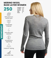 100% Merino Wool Base Layer Women - Long Sleeve Thermal Shirt with Socks