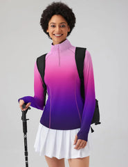 LOMON Women Long Sleeve Shirts Sun Protection 1/4 Zip Summer Quick Dry Hiking Shirts Quarter Zip Pullover for Women