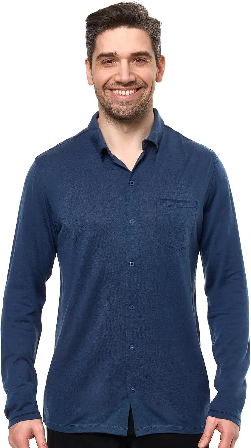 100% Merino Wool Button Up Shirt Men - Long & Short Sleeve Breathable