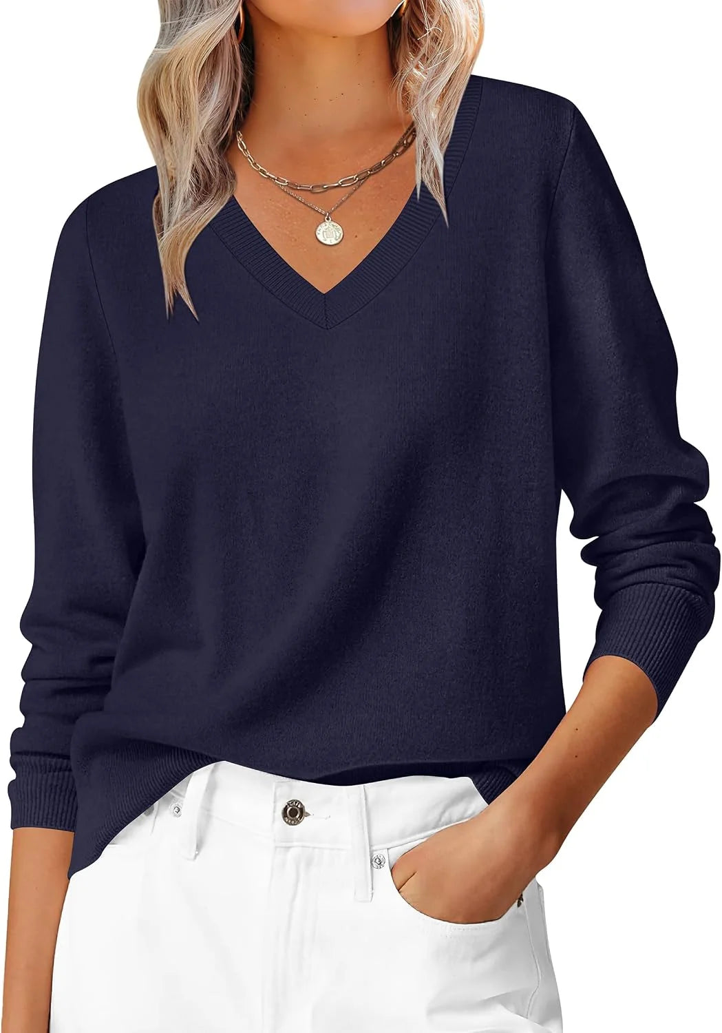 ANRABESS Women’s Fall Long Sleeve V Neck Light Sweaters
