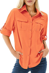 Women's UPF 50 Long Sleeve Sun Protection Safari Fish Hiking Shirts
