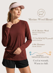 Merino Wool Shirt Women Lightweight Breathable Basic Tees Long Sleeve Sun Protection Shirts