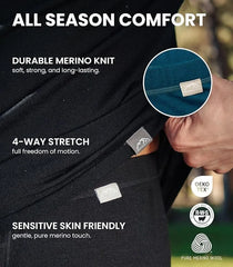 100% Merino Wool Base Layer Mens Pants - Thermal Underwear Long Johns