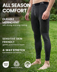 100% Merino Wool Base Layer Mens Long Johns - Thermal Underwear Bottoms