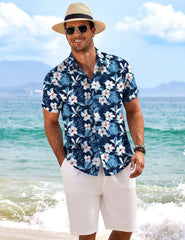 COOFANDY Men's Linen Shirts Short Sleeve Casual Shirts Button Down Shirt for Men Beach Summer Wedding Shirt
