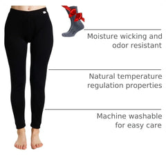 100% Merino Wool Base Layer Women Pants - Thermal Leggings Underwear