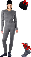 100% Merino Wool Base Layer Women Set - Thermal Underwear Women Top, Bottom