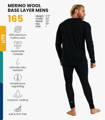 100% Merino Wool Base Layer Men Set - Thermal Underwear for Men Long Johns