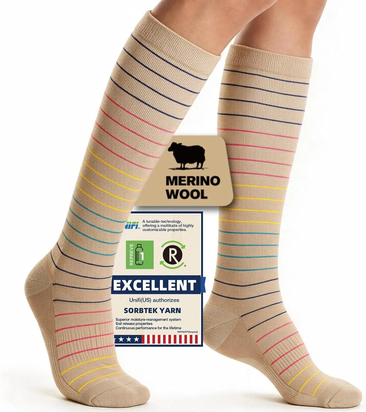 Merino Wool Compression Socks for Women Men 15-20 mmHg for flying