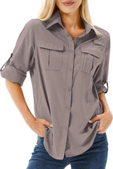Women's UPF 50 Long Sleeve Sun Protection Safari Fish Hiking Shirts