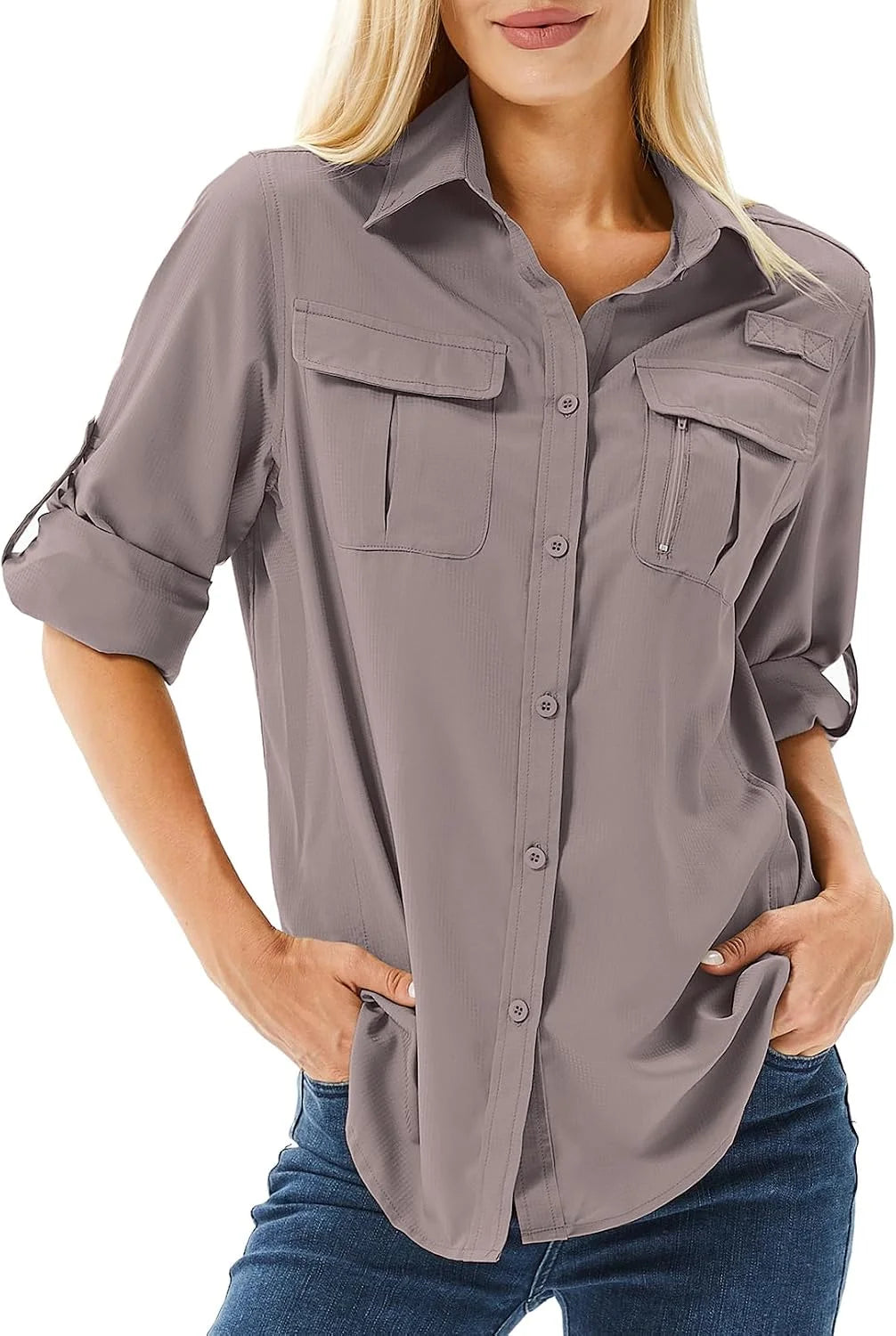 Women's UPF 50 Long Sleeve Sun Protection Safari Fish Hiking Shirts