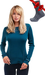 100% Merino Wool Base Layer Women - Long Sleeve Thermal Shirt with Socks