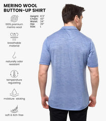 100% Merino Wool Button Up Shirt Men - Long & Short Sleeve Breathable