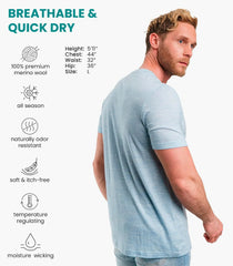 100% Merino Wool T-Shirt Men - Base Layer Top Undershirt with Hiking Socks