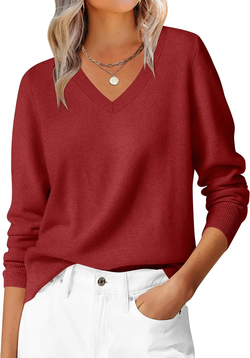 ANRABESS Women’s Fall Long Sleeve V Neck Light Sweaters