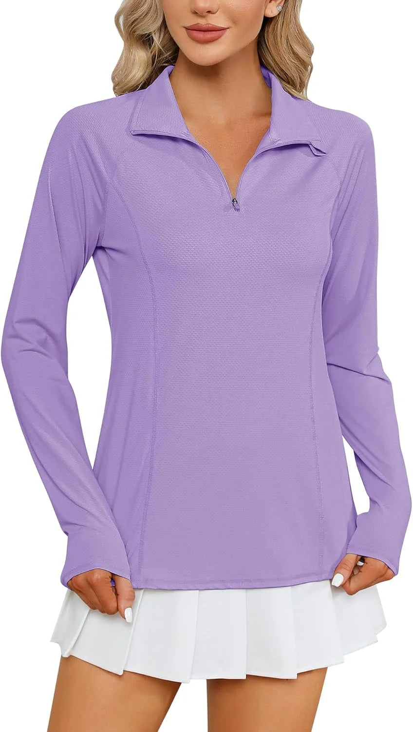 LOMON Women Long Sleeve Shirts Sun Protection 1/4 Zip Summer Quick Dry Hiking Shirts Quarter Zip Pullover for Women