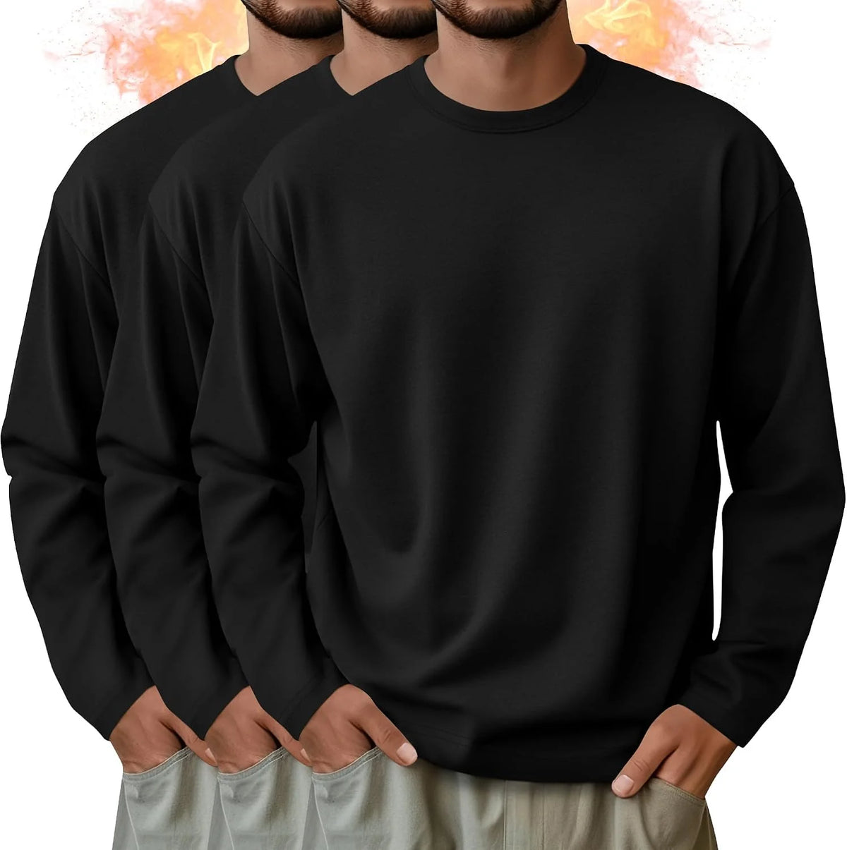 3 Pack Mens Long Sleeve Thermal Shirts Crew Neck Tops