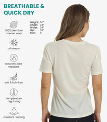 100% Merino Wool Shirt Women - Short Sleeve Tee Base Layer Top Undershirt