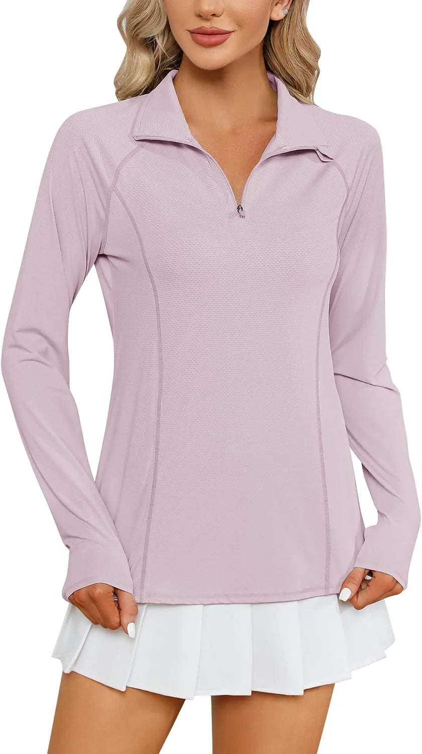 LOMON Women Long Sleeve Shirts Sun Protection 1/4 Zip Summer Quick Dry Hiking Shirts Quarter Zip Pullover for Women