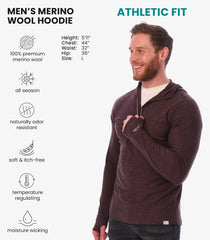 100% Merino Wool Hoodie Men - Slim Fit Quarter Zip Thermal Base Layer Top