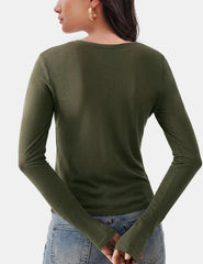 Women's Merino Wool Blend Shirts Long Sleeve Tops Crew Neck Fitted Basic Tee Cozy Embrace Collection