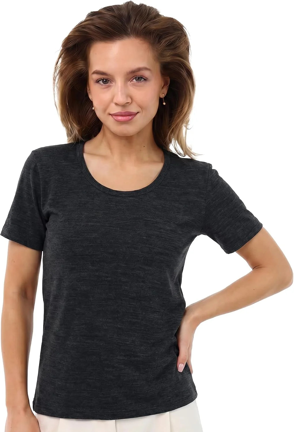 100% Merino Wool Shirt Women - Short Sleeve Tee Base Layer Top Undershirt