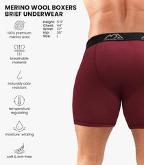 100% Merino Wool Underwear Mens - 1-2 Pack Boxer Briefs for Men 17.5um