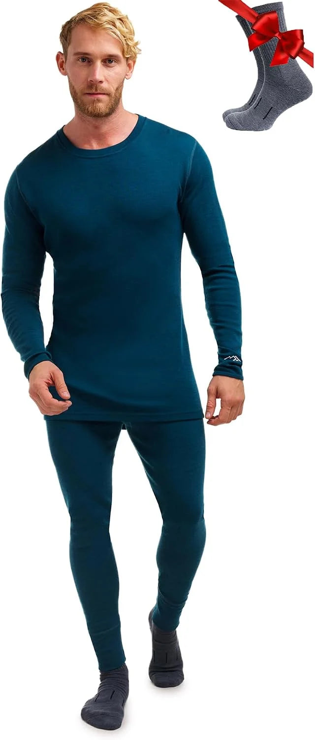 100% Merino Wool Base Layer Men Set - Thermal Underwear for Men Long Johns