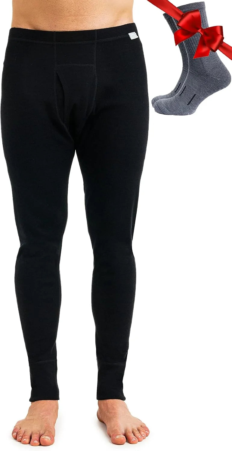 100% Merino Wool Base Layer Mens Pants - Thermal Underwear Long Johns