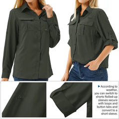 Women's UPF 50 Long Sleeve Sun Protection Safari Fish Hiking Shirts