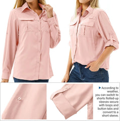 Women's UPF 50 Long Sleeve Sun Protection Safari Fish Hiking Shirts