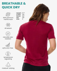 100% Merino Wool Shirt Women - Short Sleeve Tee Base Layer Top Undershirt